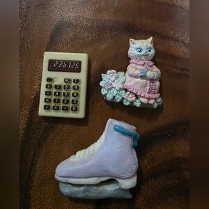 Vintage Fridge Magnets Cat Ice Skate Calucalator Refrigerator Magnets Set Of 3